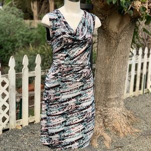 ISABEL + ALICE Flattering Abstract Ruched Sides Cowl Neck Dress Sz Lg